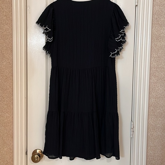 Who What Wear brand black dress. White detail on flutter sleeves, skirt lining. - Picture 2 of 4